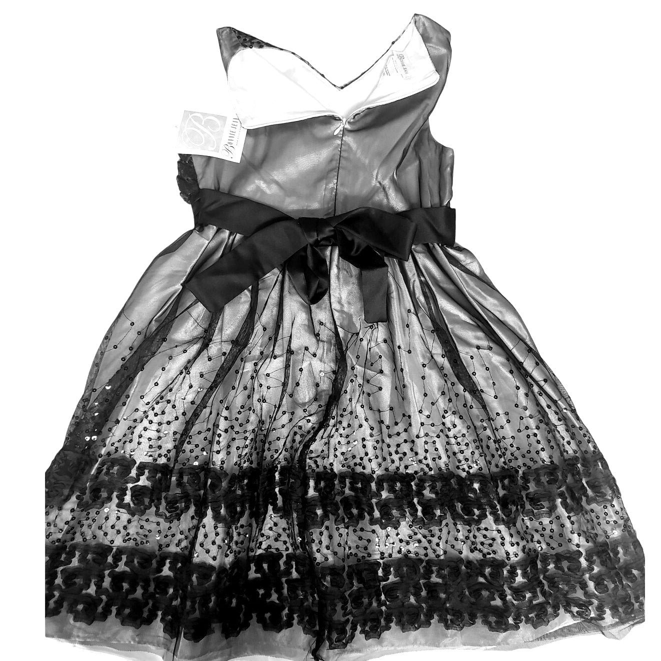Bonnie Jean Big Girls' Sheer Bonaz Trim and Sequin Border Knee Length Dress, 14