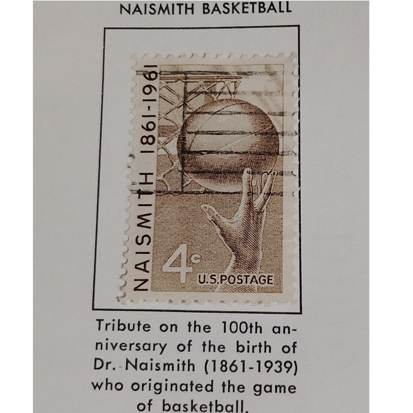 1961 Scott #1189 – 4¢ James Naismith / Basketball Centennial – Canceled