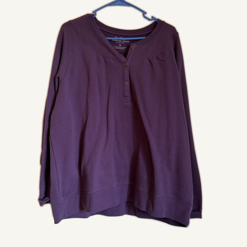 The Vermont Country Store Women's Purple Sweat Set XL Henley Top & Pants