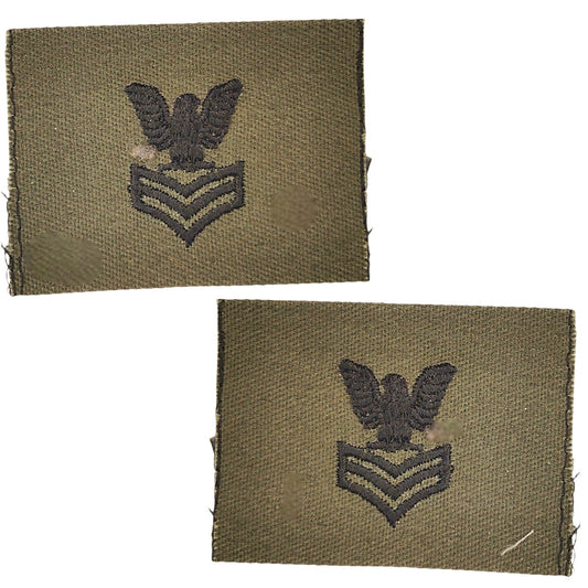US Navy Petty Officer 1st Class E‑6 Subdued ODG Collar Device Patches - Sew‑On