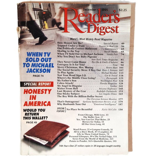 Reader's Digest December 1995 Michael Jackson TV Issue Vintage Magazine
