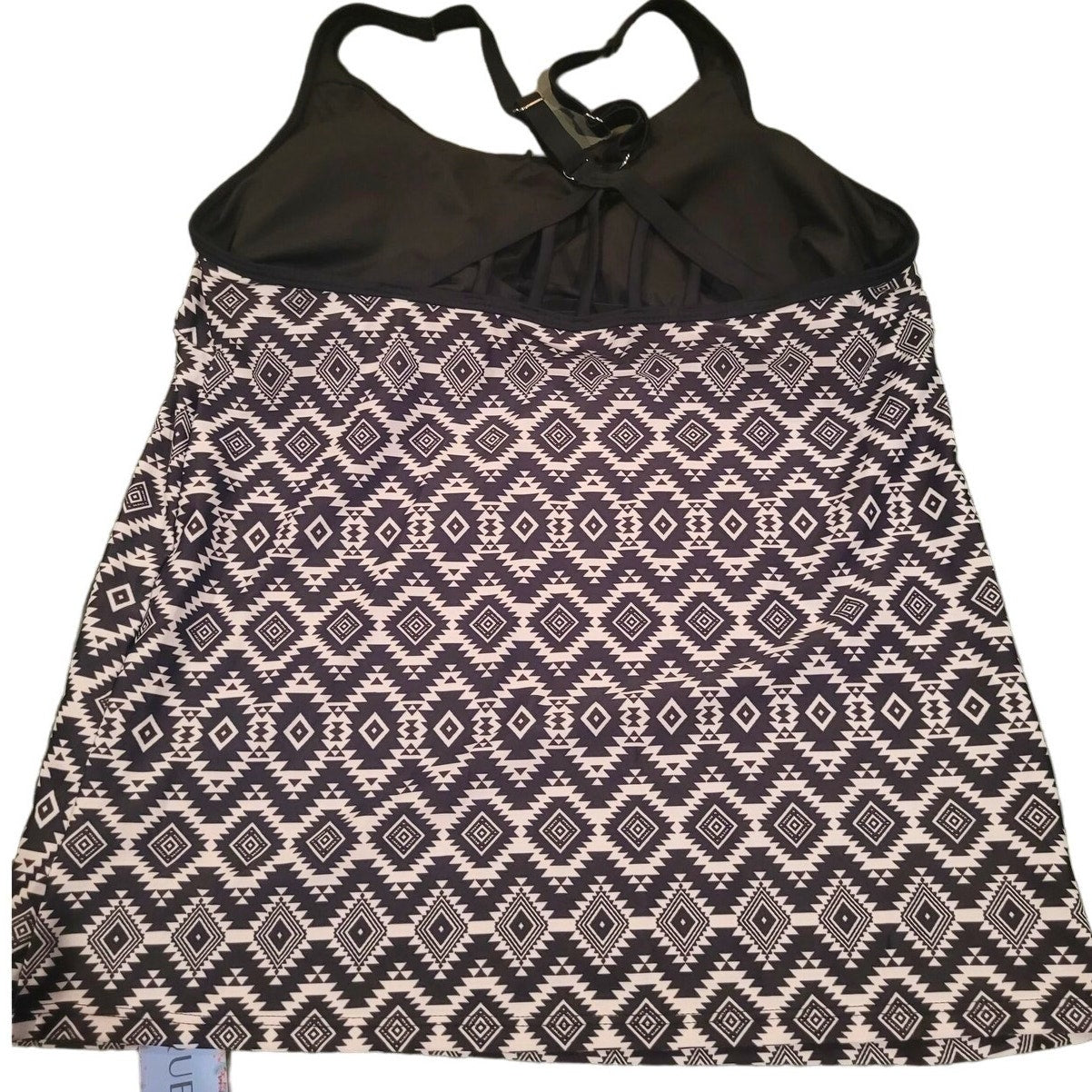 Yonique 2 Piece Tankini w/ Boy Shorts Athletic Swim Tank Top Geometry L (12-14)