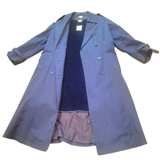 Vintage U.S. Navy Women’s Raincoat, Size 14R, Blue Poplin, Double-Breasted w/ Belt & Removable Liner