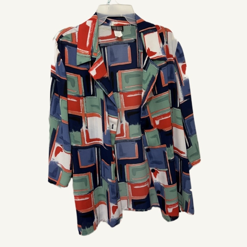 First Glance Women's XL Abstract Art Print Button-Up & Orange Tank Top Set