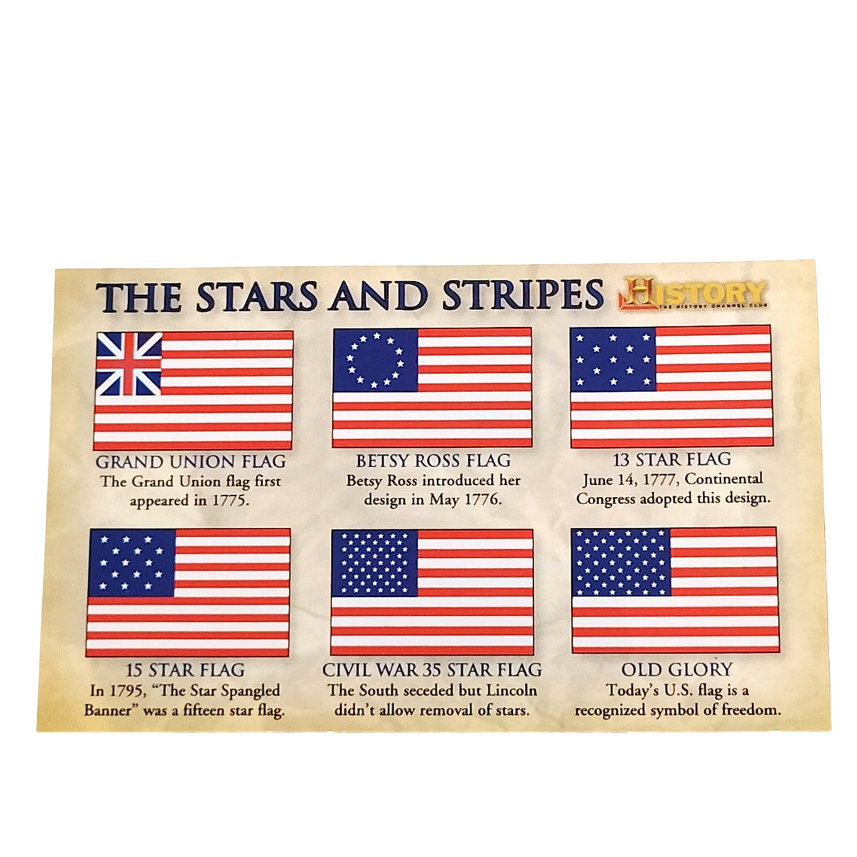 History Channel Club U.S. Flag Evolution Magnet 4.5x2.75 Educational