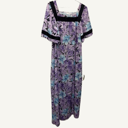 Vintage Velrose Purple & Blue Floral Nightgown - Size Large