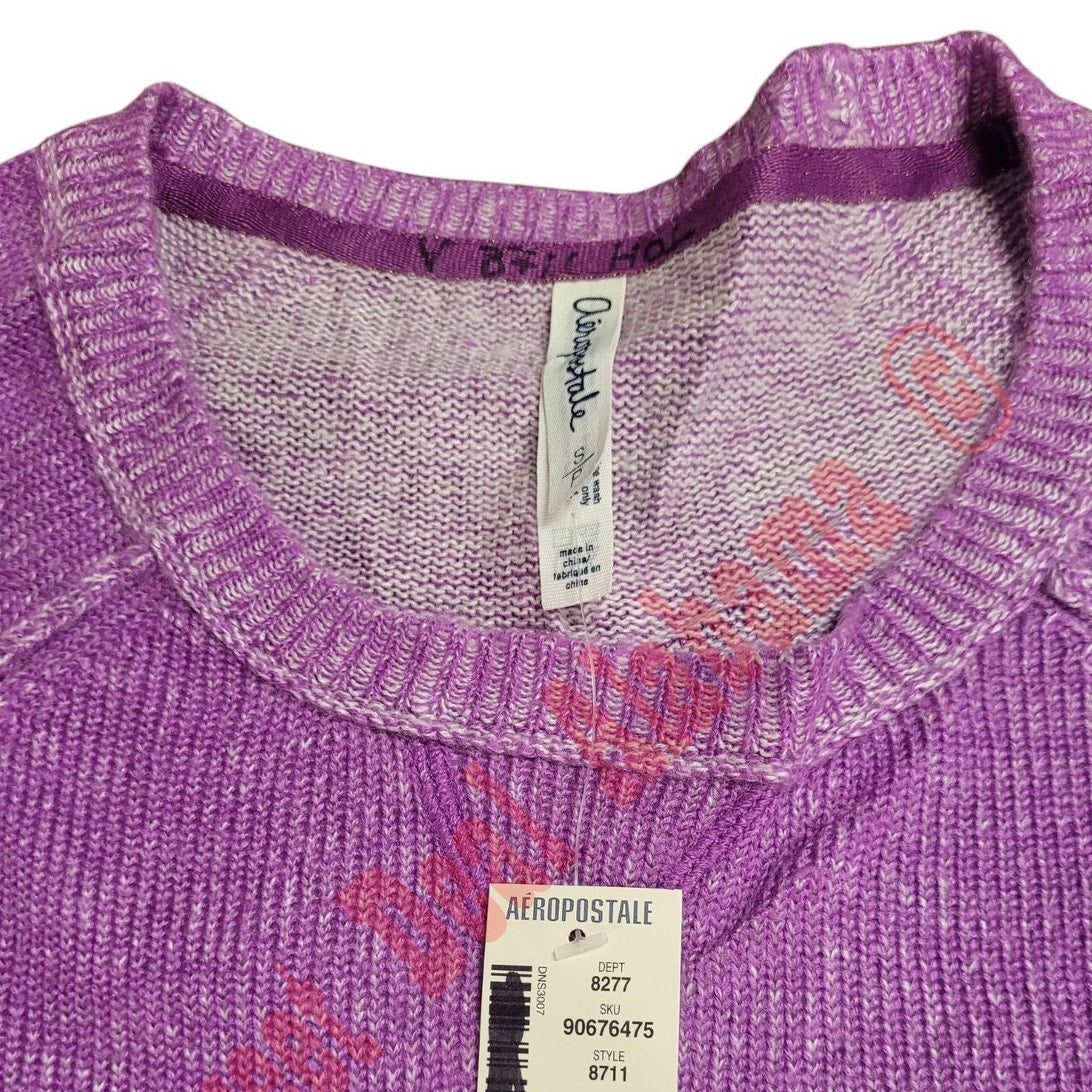 AEROPOSTALE Women's L/S Raglan Crew Knit Sweater, Purple, Small/Petite