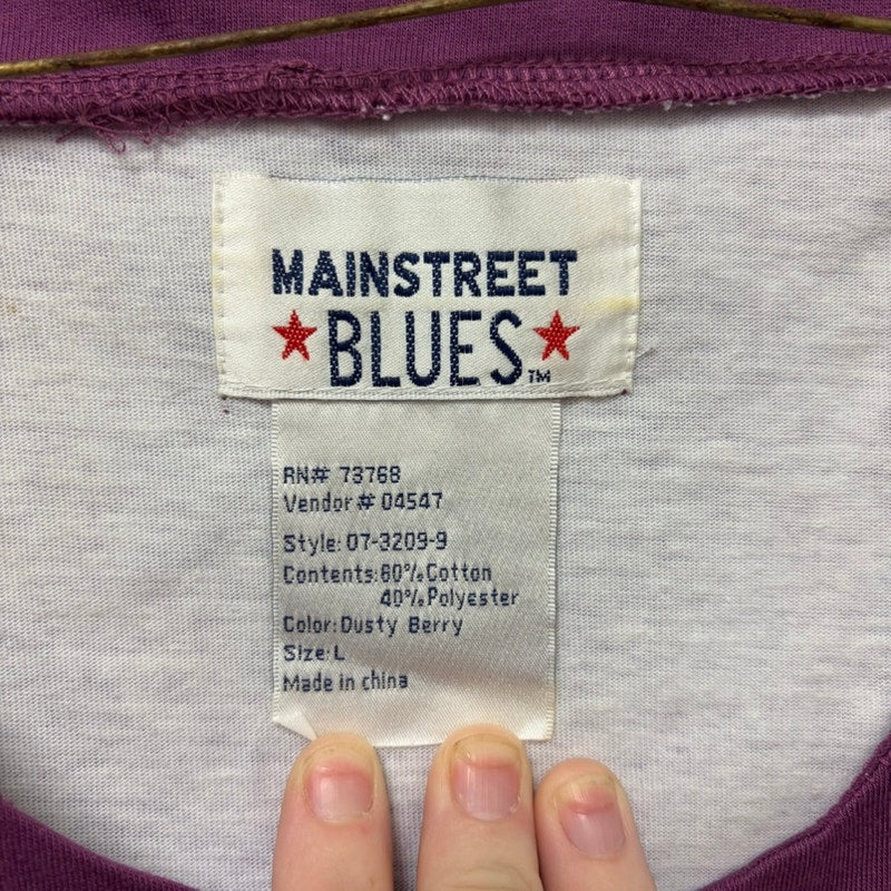 Mainstreet Blues L & D Purple Striped Top - Women's Size L 3/4 Sleeve