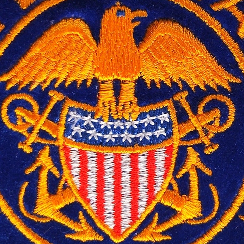 Vintage U.S. Navy Embroidered Iron-on or Sew-On 4" Patch, RARE Right Facing