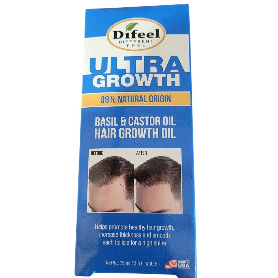 2-PK Difeel Mens Ultra Growth Basil and Castor Hair Oil 2.5 oz.