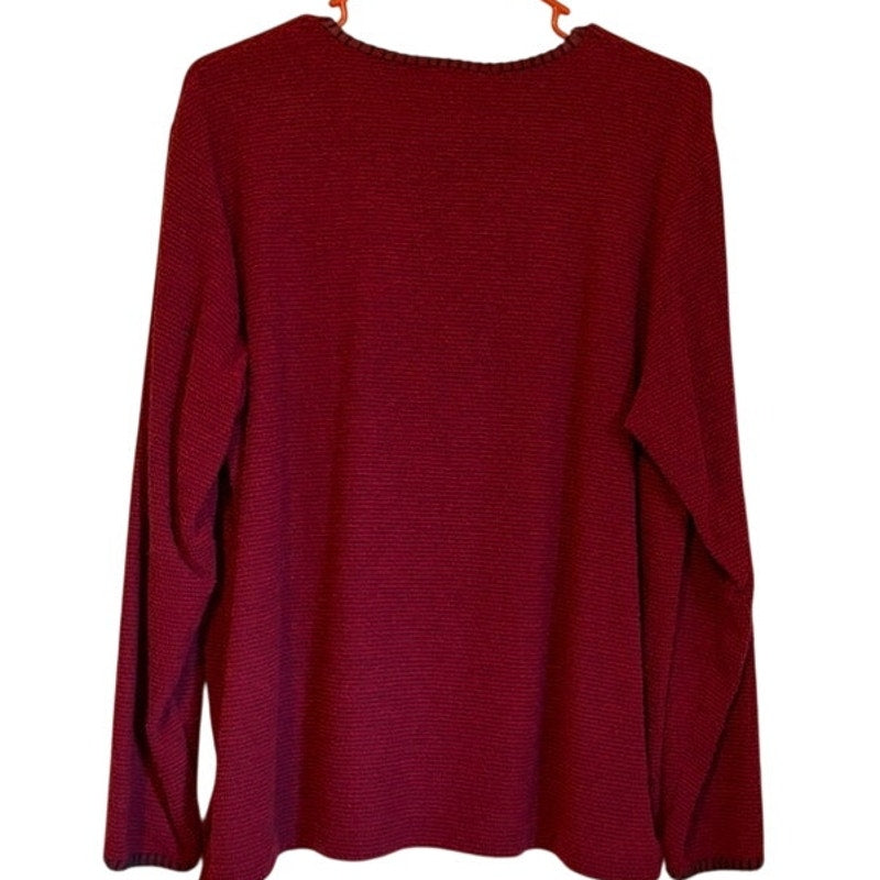 Vintage Artisans Maroon Knit Sweater Lighthouse Patch L - Ribbed Crew Neck