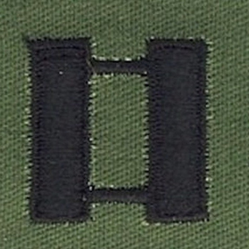 Vintage US Army Captain O‑3 Rank Patch Pair Subdued Black on OD Green Sew‑On