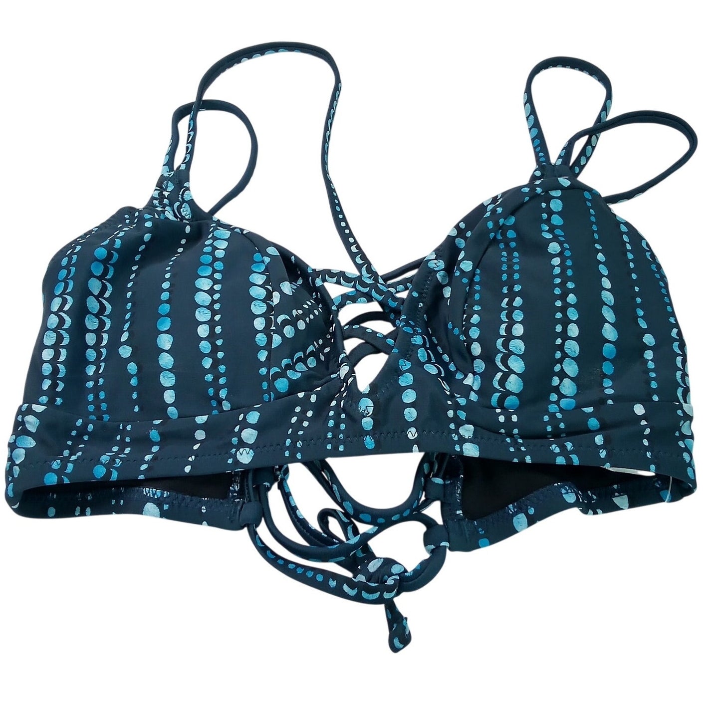 Cupshe Black Teal Striped Lace Up Bikini Top Women’s Small
