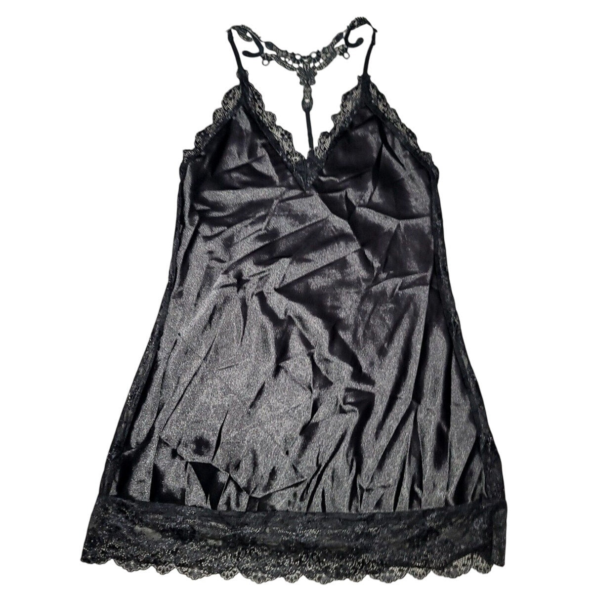 Avidlove Women’s Satin Lace Chemise & Thong Set – Black – Large – NWT