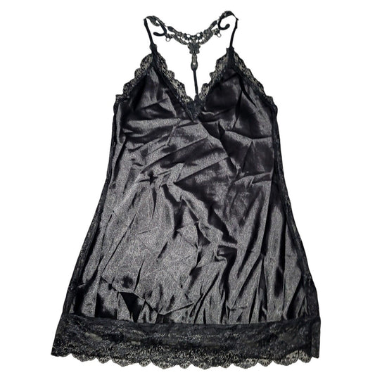 Avidlove Women’s Satin Lace Chemise & Thong Set – Black – Large – NWT