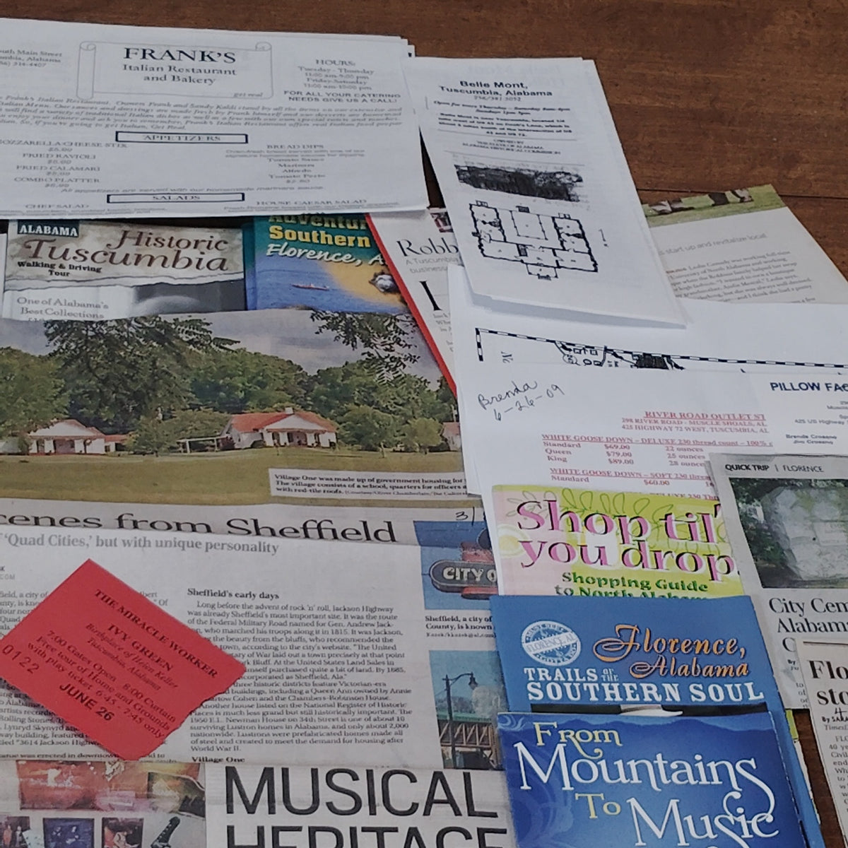 Tuscumbia, Alabama 2009 Travel Ephemera Collection - Vintage Memorabilia Lot