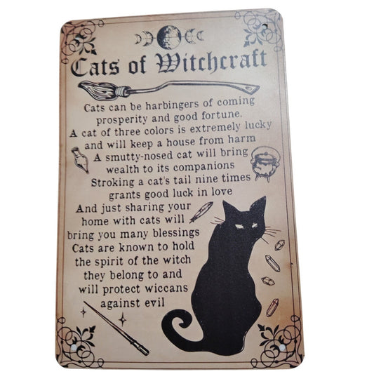 Cats of Witchcraft Retro Tin Sign – 12x8 Poster – Occult Lore & Black Cat Symbolism for Wiccan Decor
