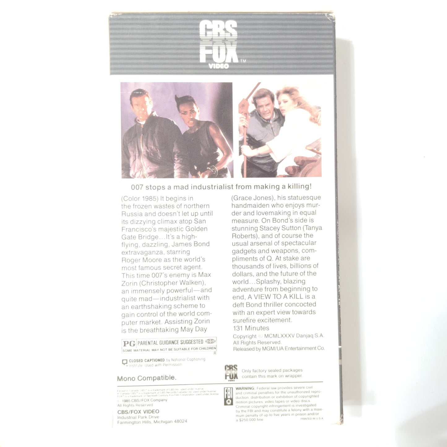 A View to a Kill VHS 1985 Roger Moore Christopher Walken James Bond Action