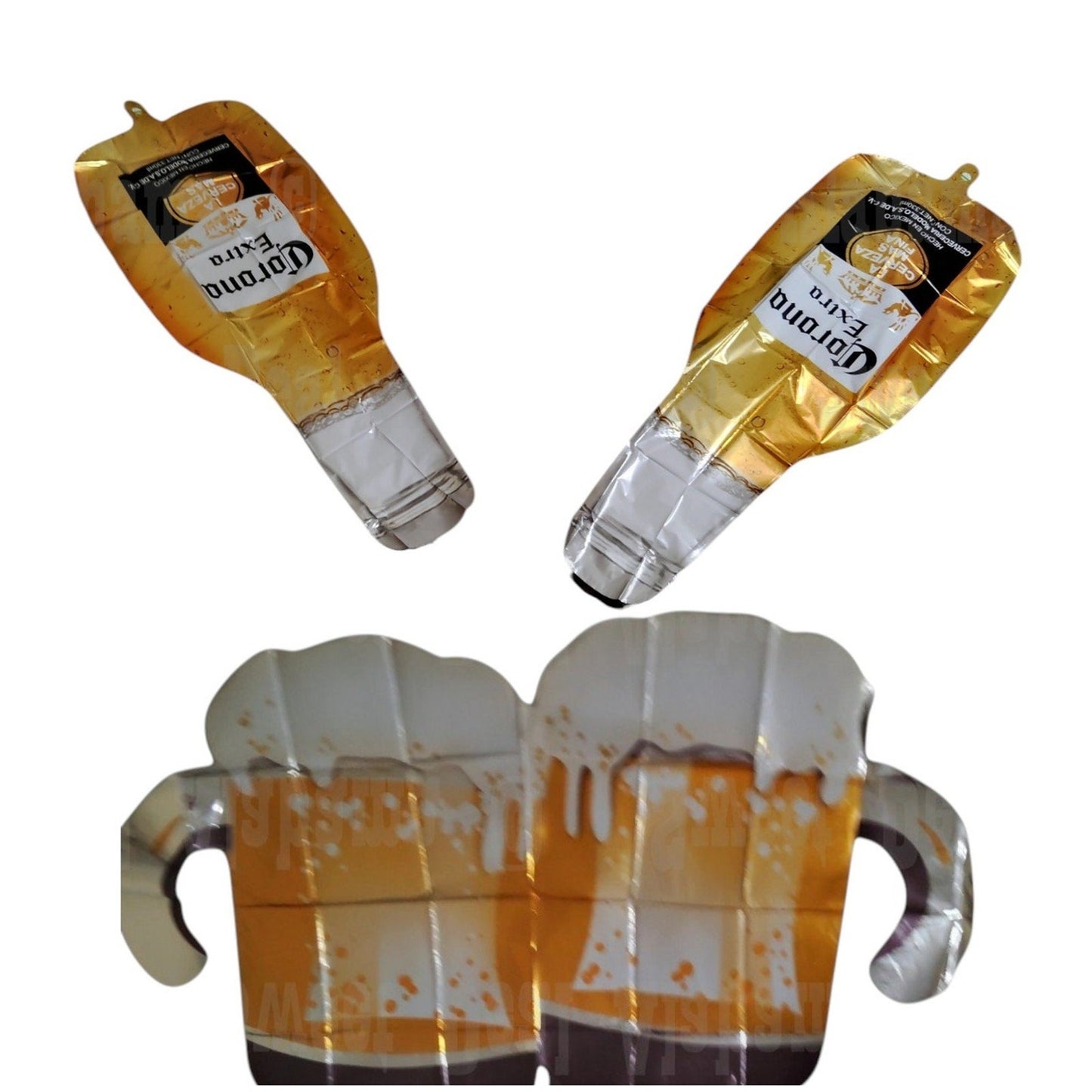 3-PCS Corona Beer Bottle & Mug Mylar Balloons - Party Décor, Gold & Silver Foil