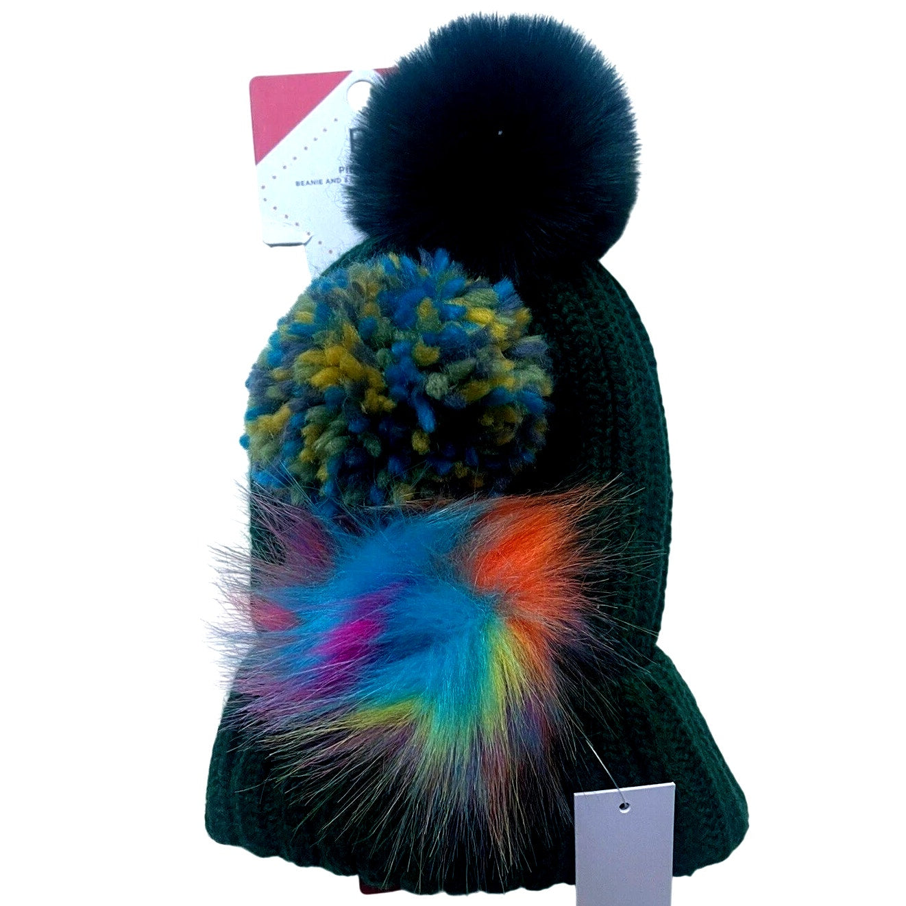 BP. Interchangeable Pom Beanie, Dark Green, One Size – Includes 2 Extra Pom Poms