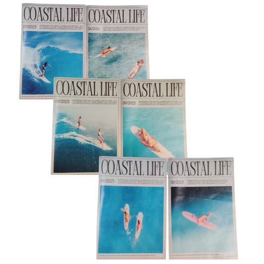 6-PK, Coastal Life Magazine Cover Art, Summer Holiday Poster, Canvas Wall Art, 12x8in Unframed, 6-Pk