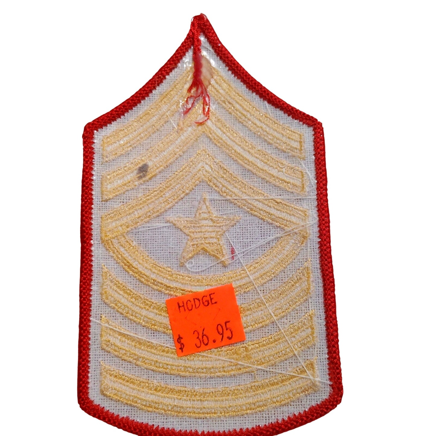 Vintage USMC Sergeant Major E‑9 Chevron Patch – Gold on Red – 5" × 2‑7/8"
