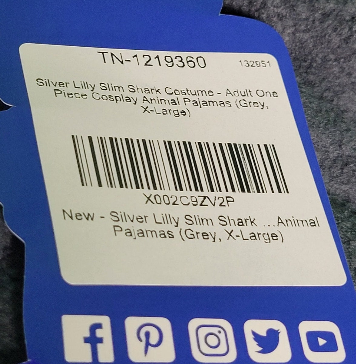 Funziez! Adult Onesie Cosplay, Theme Party, Halloween Costume, Grey Shark, X-LRG