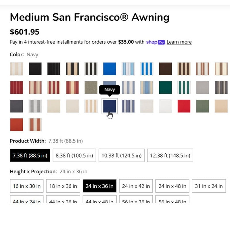 Awntech San Francisco Fixed Awning 7.38 ft Navy Blue Acrylic Fabric 88.5x 24x 36