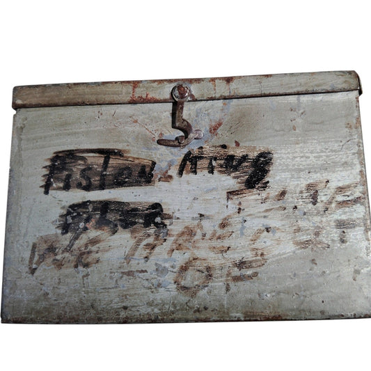 Vintage Galvanized Steel Box – Swing Clip Closure, 5-3/8" Square Industrial Storage