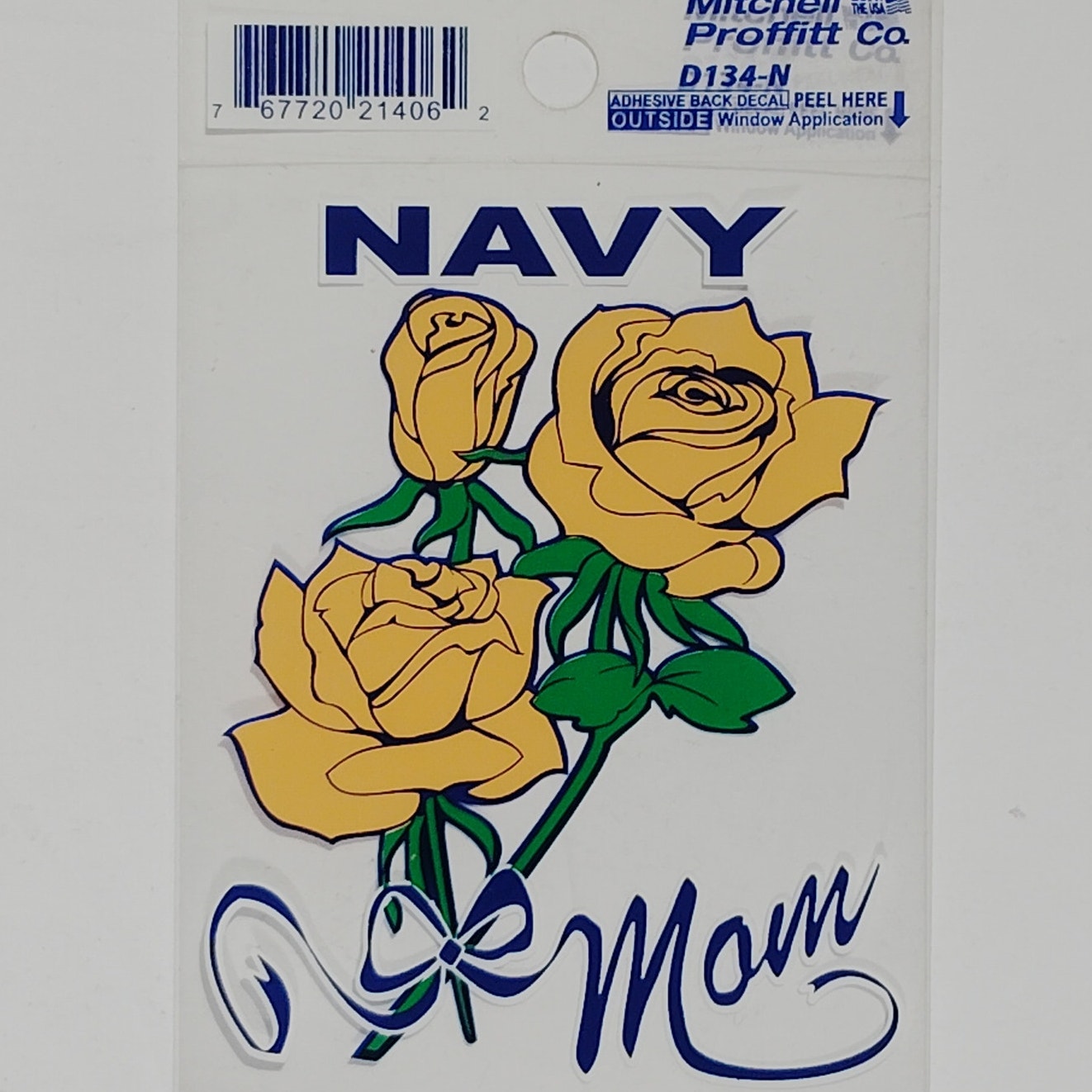Navy Mom Decal – 3" x 4" Yellow Roses – Vinyl – Outside Window Mount – D433AN