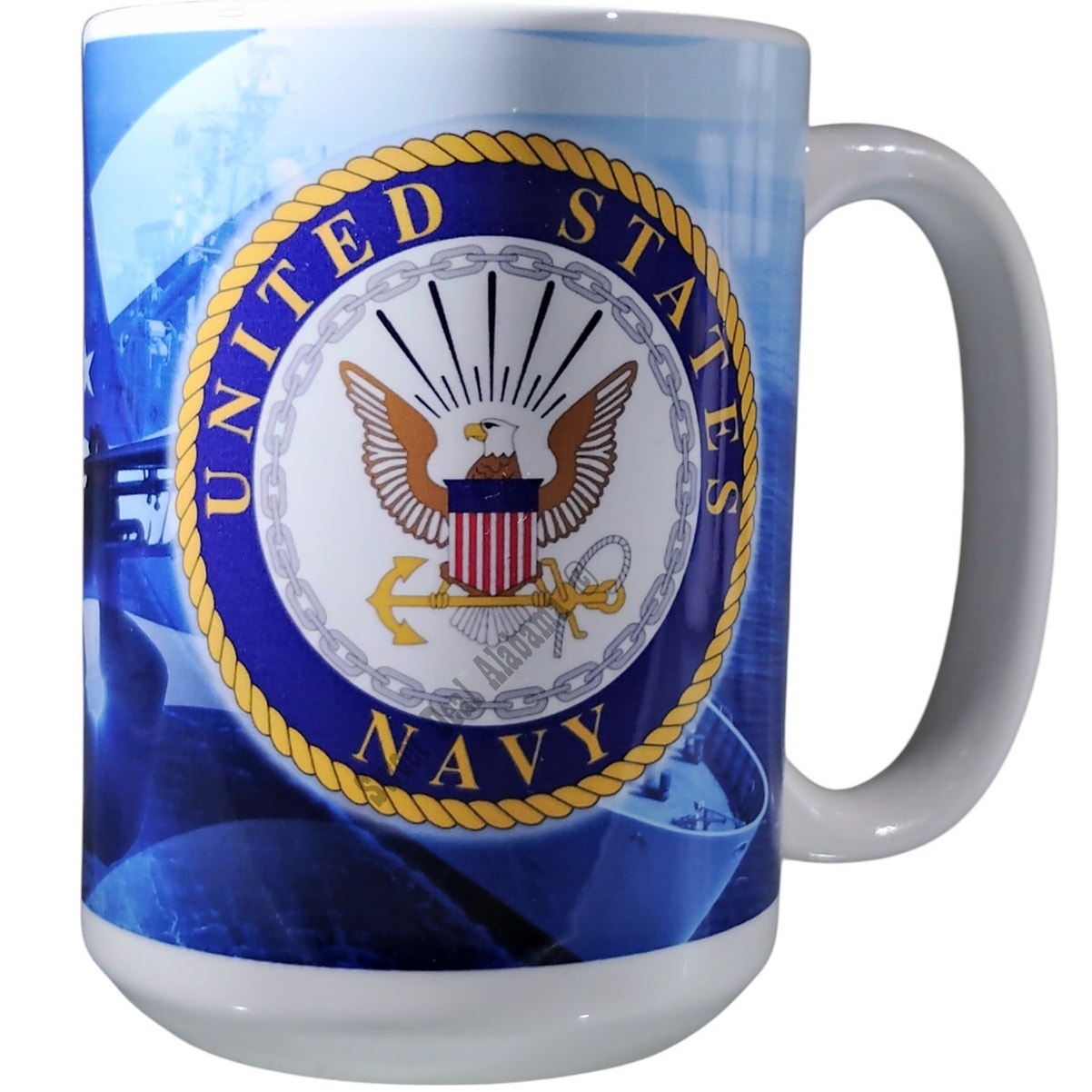 Orca Coatings Navy Dad / Navy Emblem Ceramic Large Handled 12 Oz. Coffee Mug