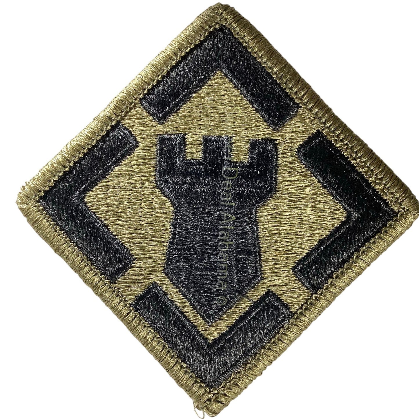 Army 20th Engineer Brigade Uniform Patch, Green and Black, 2x2, Hook-n-Loop Back