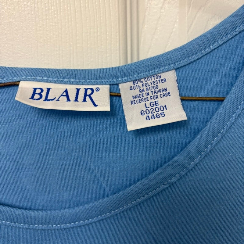Blair Women's Light Blue Short Sleeve Top Size L - Scoop Neck Pintuck Blouse