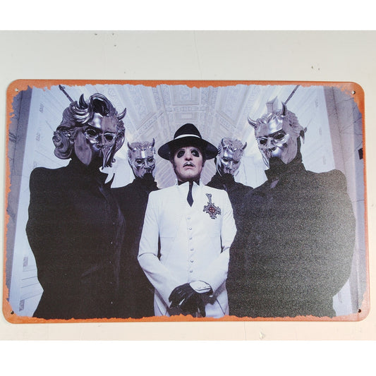 Ghost Band Tin Sign Poster – 8x12 Vintage Metal Wall Art – Papa Emeritus & Nameless Ghouls