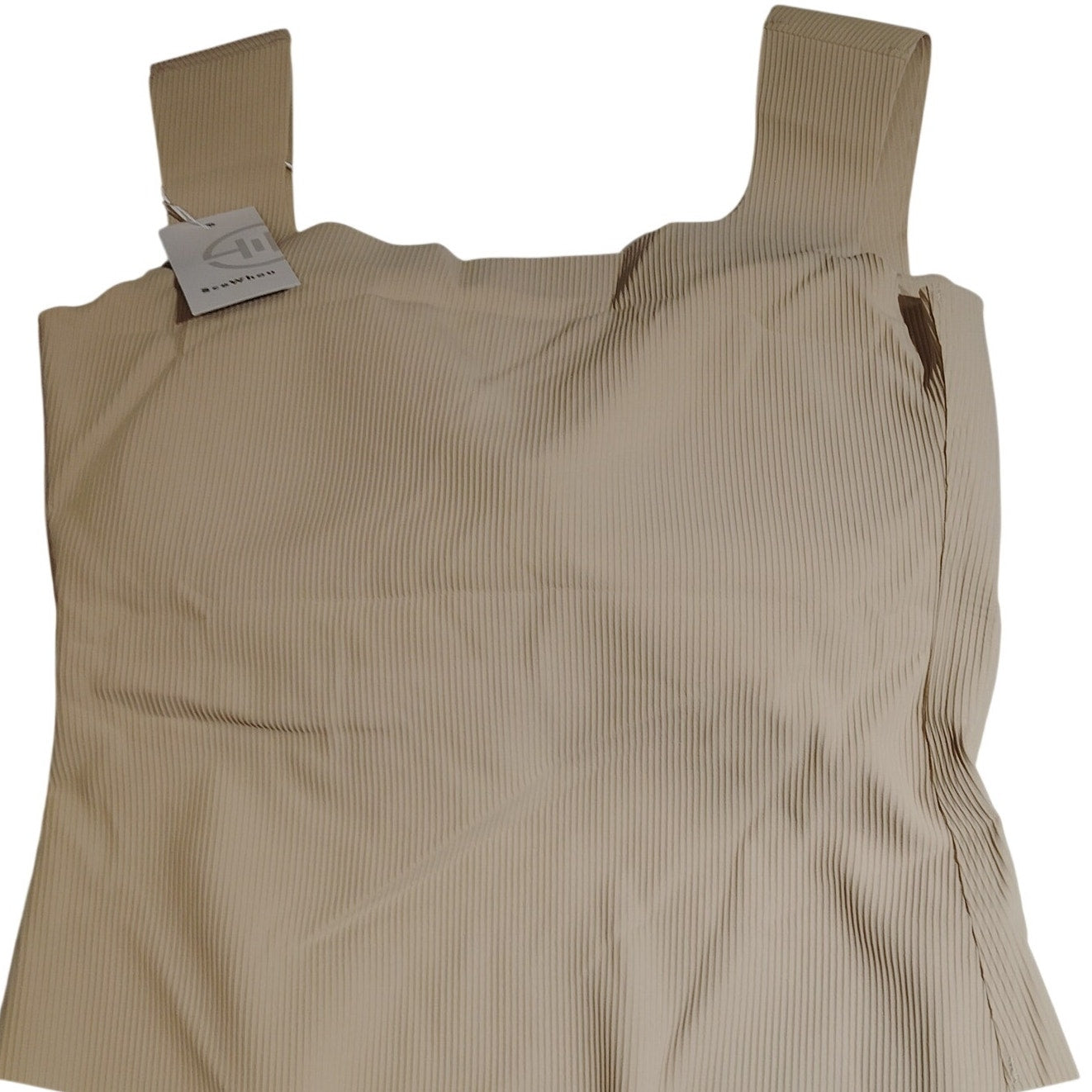SceWhou Women’s Square Neck Longline Active Bra Tank Top Beige L