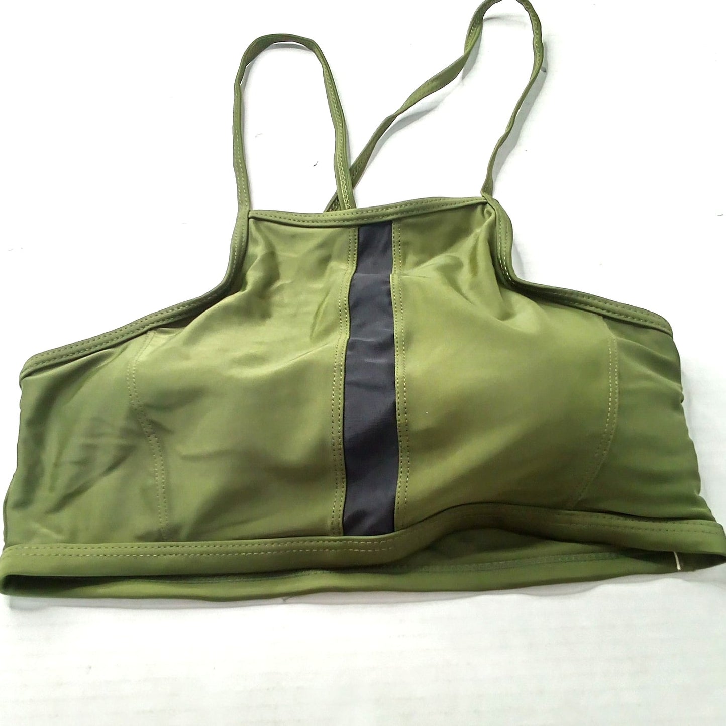 Geek Lighting Army Green Swimsuit Top Black Stripe Athletic Style, Small (US 2)