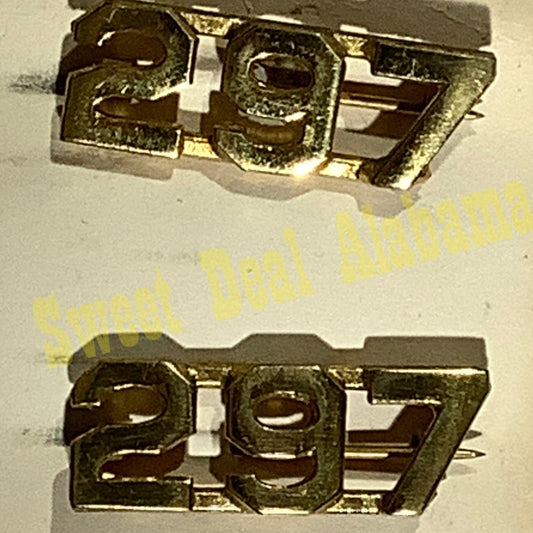 Early/Mid 1900s Brass C-Clasp "297" Collar Devices 3/8"H Hat / Lapel Pins Set