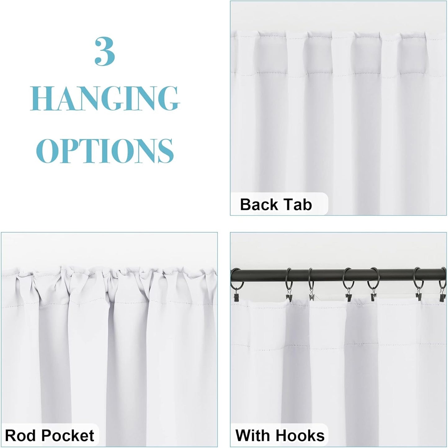 White Short Curtains 42x63 Room Darkening Thermal Insulated Drapes 2 Panels
