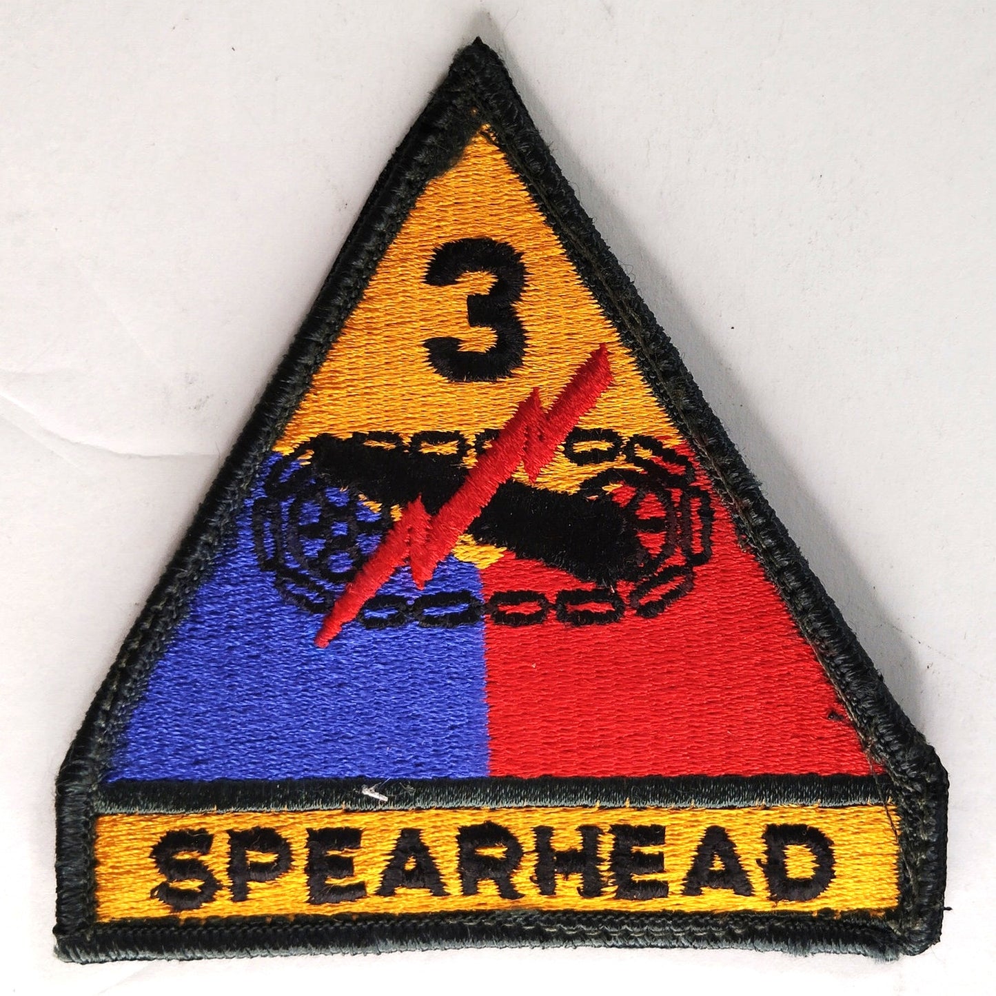 US Army 3rd Armored Division Spearhead Patch 4" × 3‑3/4" Hook Back, Embroidered