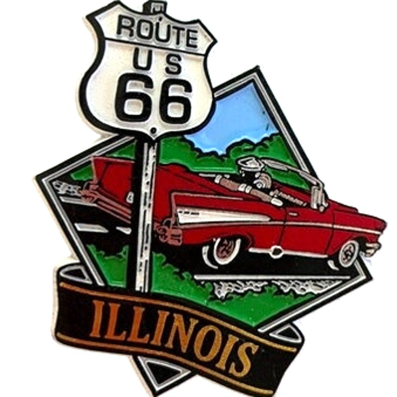 Route 66 Illinois 3D Flexible Rubber Magnet 1957 Chevy Bel Air 3‑1/4" × 3"
