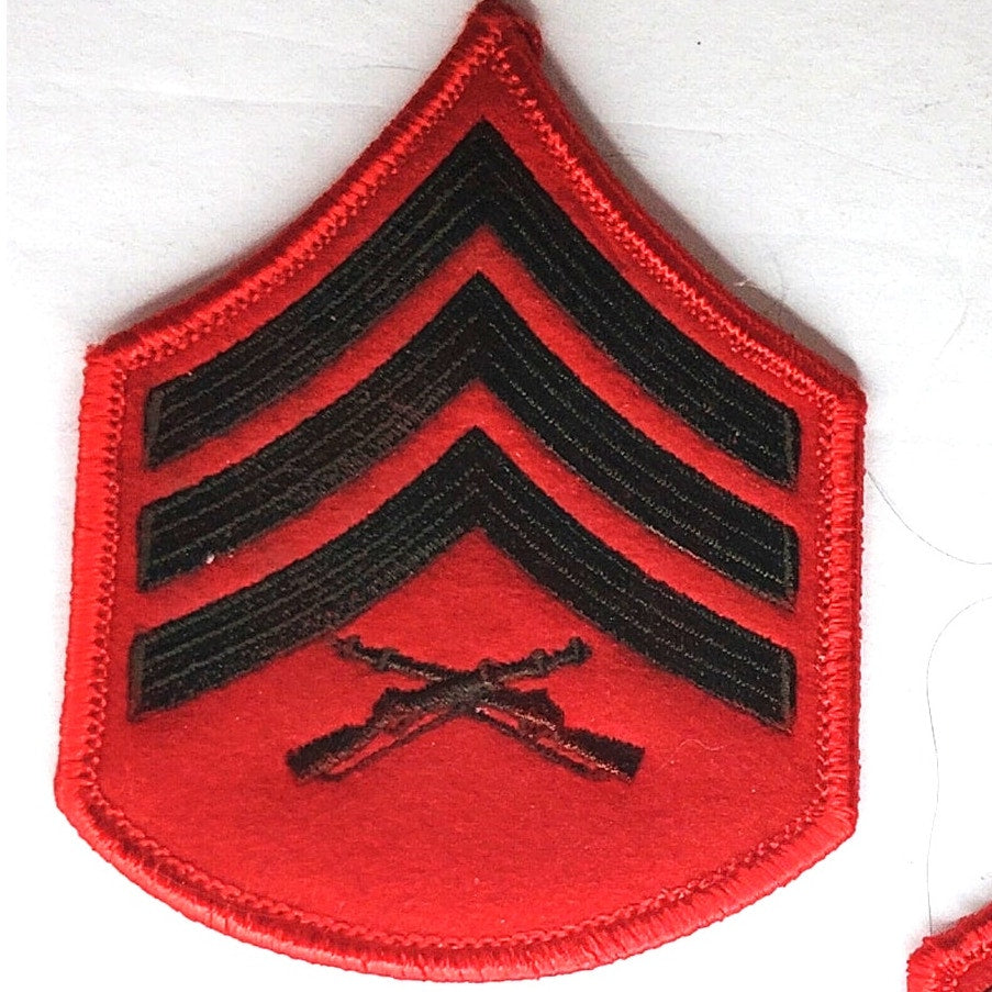 USMC Female Sergeant Sgt E-5 Rank Patch Pair Service Alpha Red Green 3.5 x 2.75"