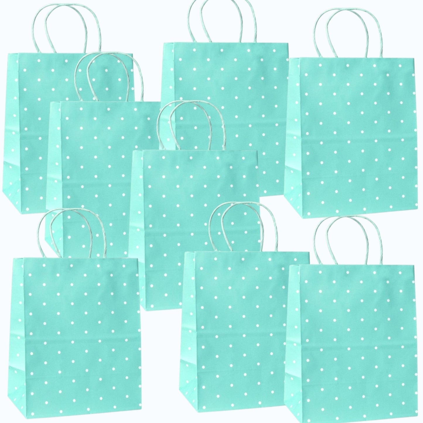 8-Pack Spritz Small Gift Bags – Mint Polka‑Dot – 8‑PK – 9‑3/4" × 7‑3/4"