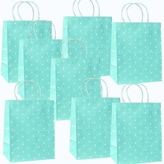 8-Pack Spritz Small Gift Bags – Mint Polka‑Dot – 8‑PK – 9‑3/4" × 7‑3/4"