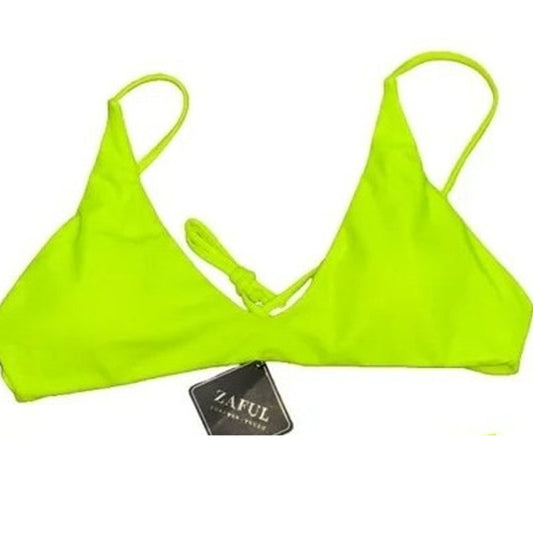 Zaful Neon Yellow Bikini Top Knot Front Bright Solid Adjustable Straps S (US 4)