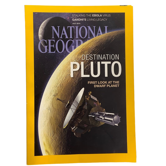 National Geographic July 2015, Ebola Virus, Gandhi's Legacy, Destination Pluto, Food Trucks, Orca Feeding Frenzy, Mountain Men, LN