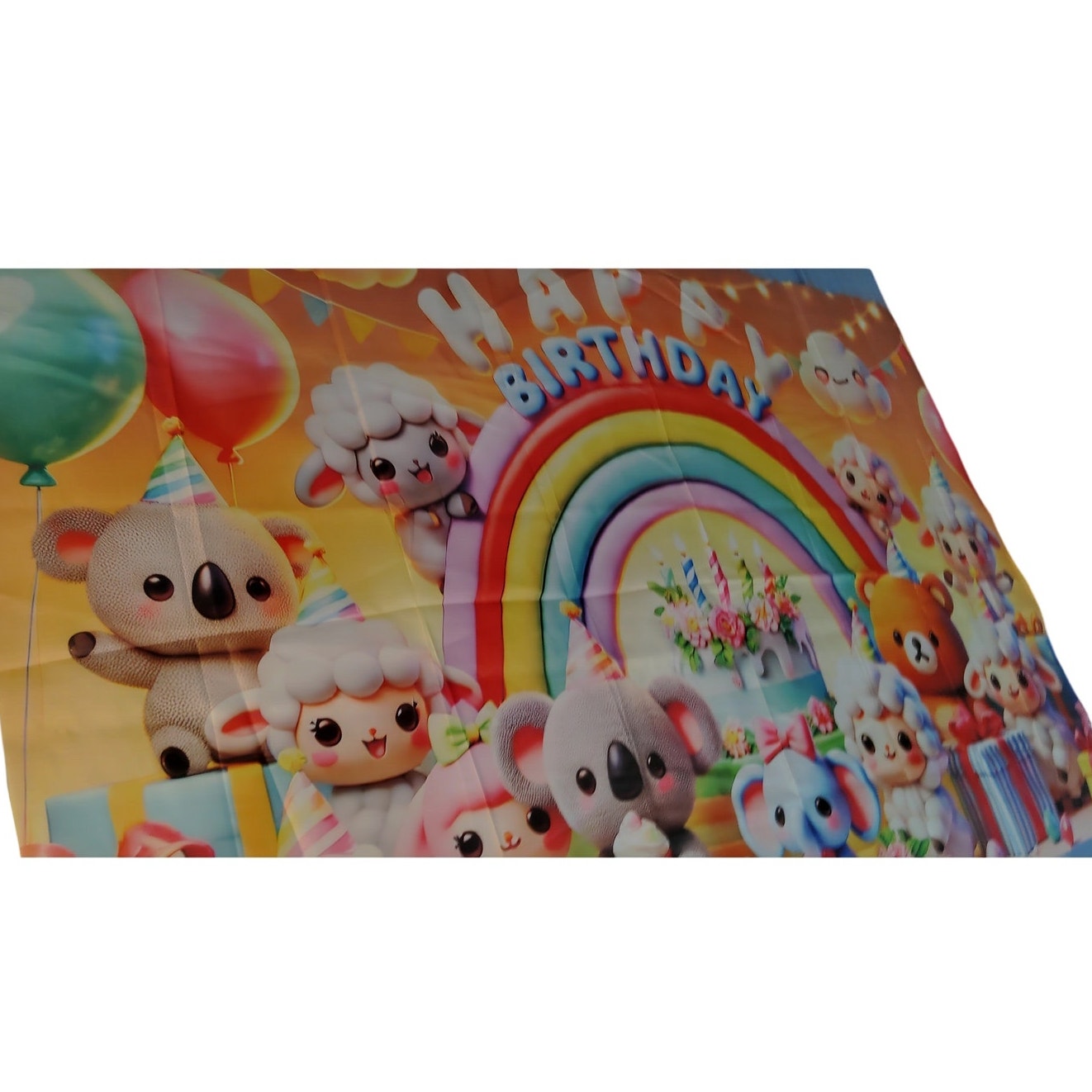 BlissYard Rainbow Birthday Backdrop 73x43 in Cute Animal Party Banner Polyester
