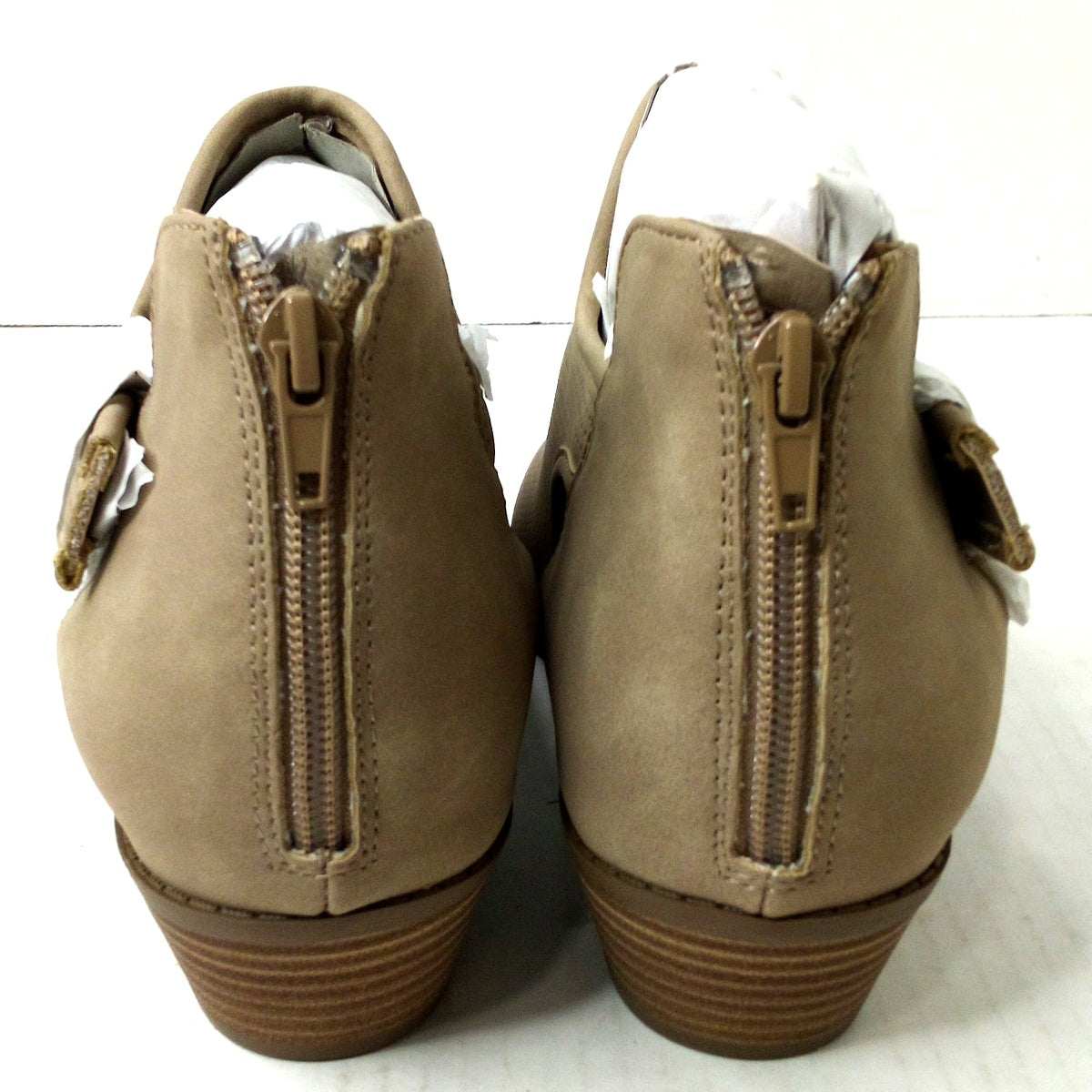 Lane Bryant Taupe Perforated Cutout Ankle Bootie 8W Wide Faux Suede Block Heel