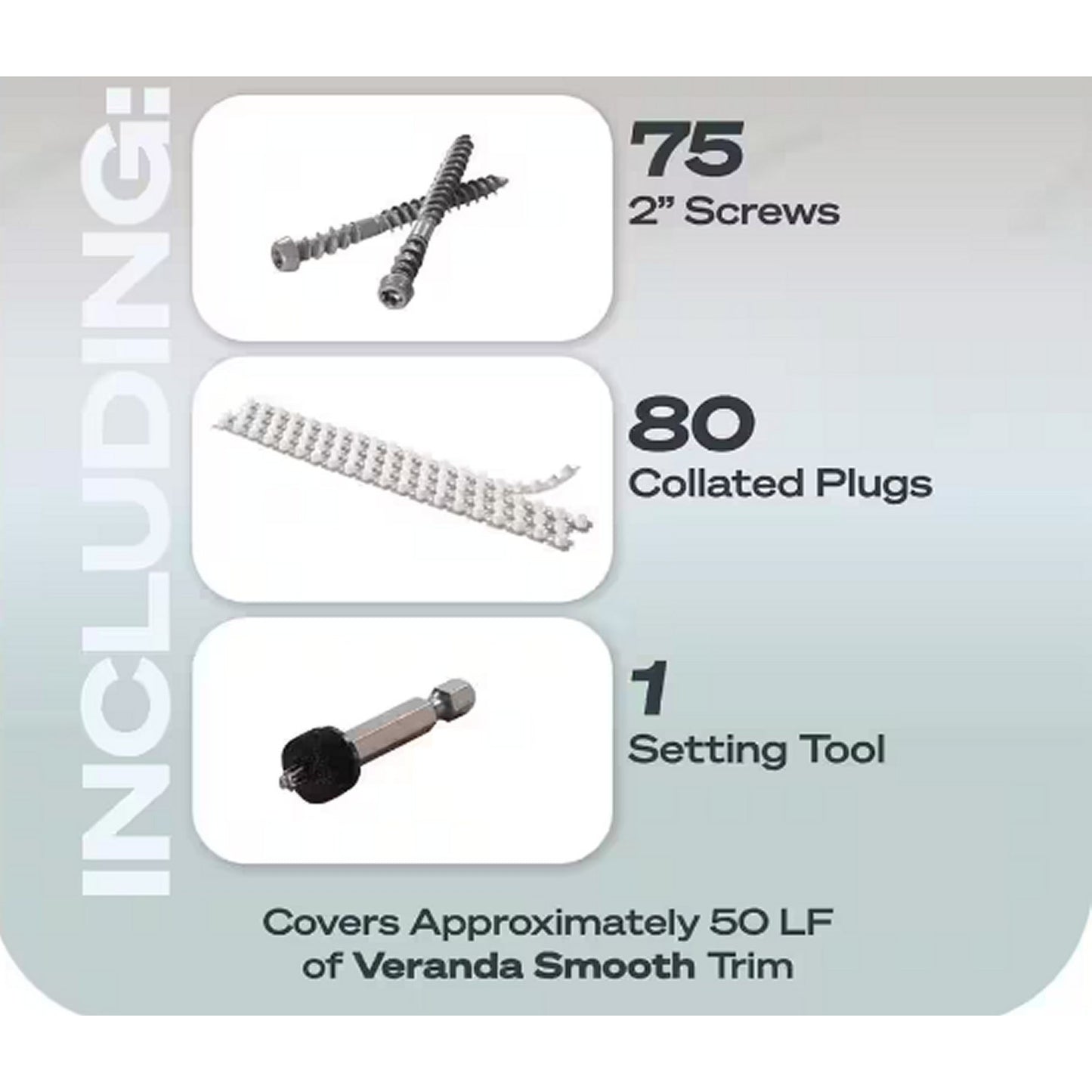 Cortex Hidden Fastening System, Veranda Trim – 2" screws & plugs –Smooth (50 LF)