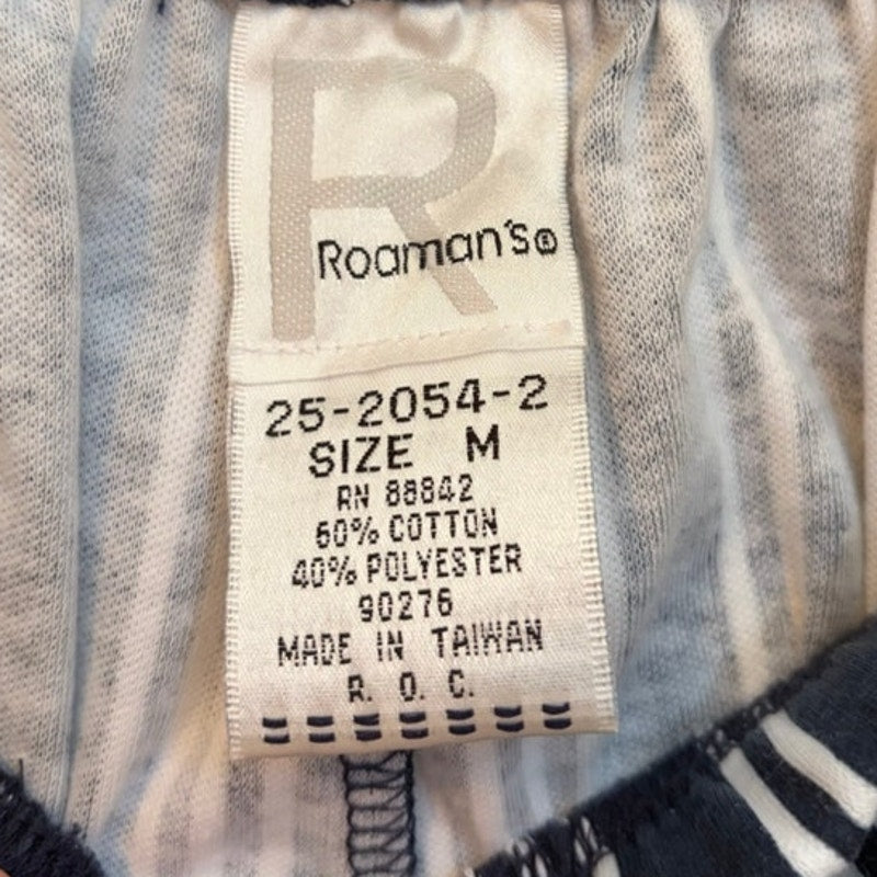 Vintage Roaman's Women's M 3PC Navy Tank, Button-Up & Striped Pants Set