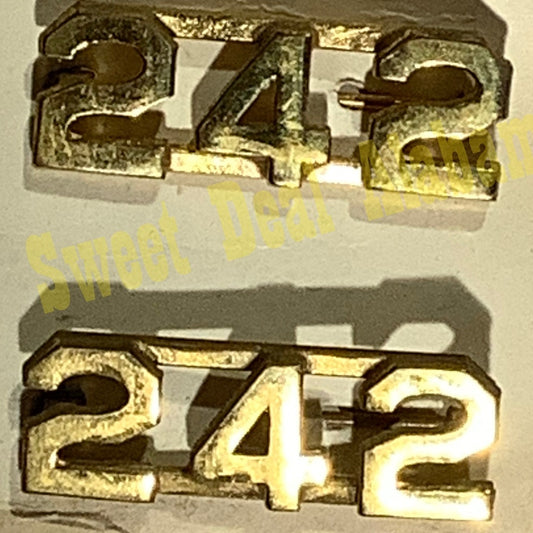 Early/Mid 1900s Brass C-Clasp "242" Collar Devices 3/8"H Hat / Lapel Pins Set